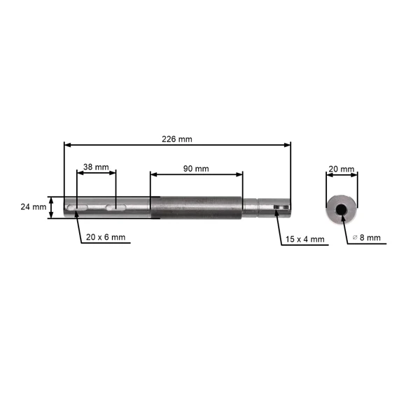 Messerwelle 226 mm Linksseite Rechtsgewinde für Castel Garden TC102 TC122 Gartentraktoren (OEM 25020800/0 25020800/1 1136-0097-01 125020800/1)