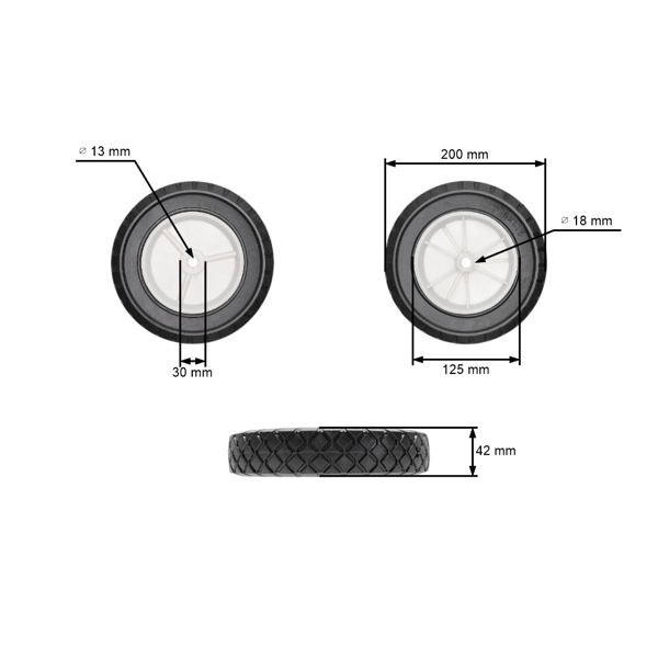 Universal Kunststoffrad für Gartenmäher Durchmesser 200 mm, Gummireifen