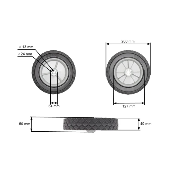 Universal Kunststoffrad mit Kugellager für Gartenmäher Durchmesser 200 mm Gummireifen