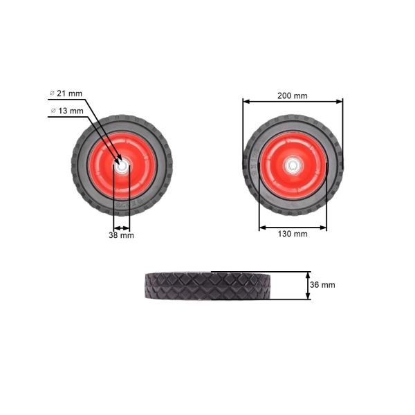 Universal Stahlrad mit Kugellager für Rasenmäher Durchmesser 200 mm Gummireifen
