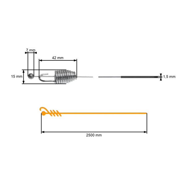 Universalkabel aus Edelstahl mit Federlänge 2500 mm