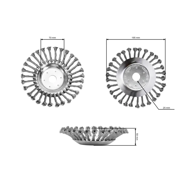 Unkrautbürste aus Stahl 20 cm x 25,4 mm für Freischneider und Trimmer
